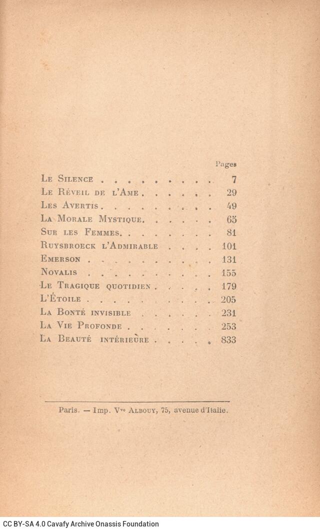 18 x 12 cm; 10 s.p. + 309 p. + 9 s.p., l. 1 bookplate CPC on recto, l. 2 Pericles Anastasiadis’ handwritten signature in bl